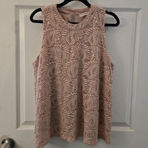 Elegant Lace Overlay Sleeveless Top - Pink